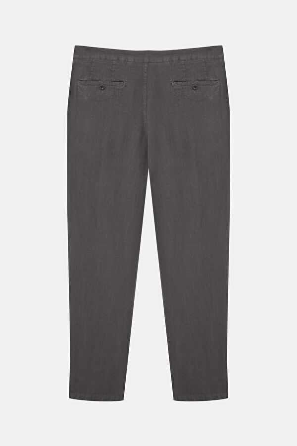 Relax Fit Anthracite Straight Leg Linen Men's Trousers 2