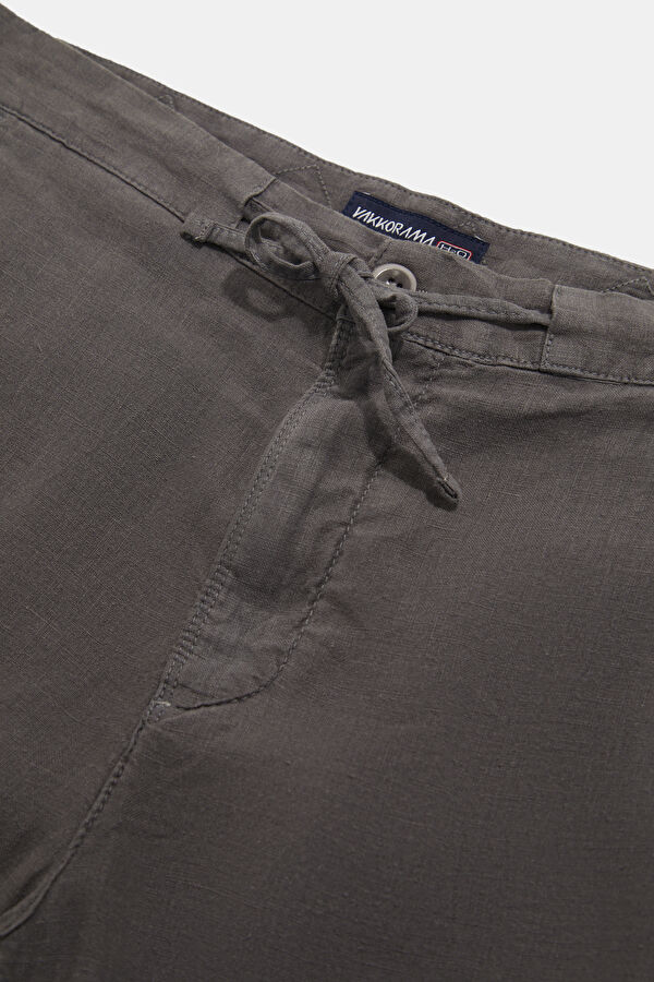 Relax Fit Anthracite Straight Leg Linen Men's Trousers 3