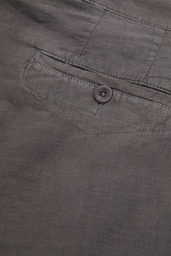 Relax Fit Anthracite Straight Leg Linen Men's Trousers 5