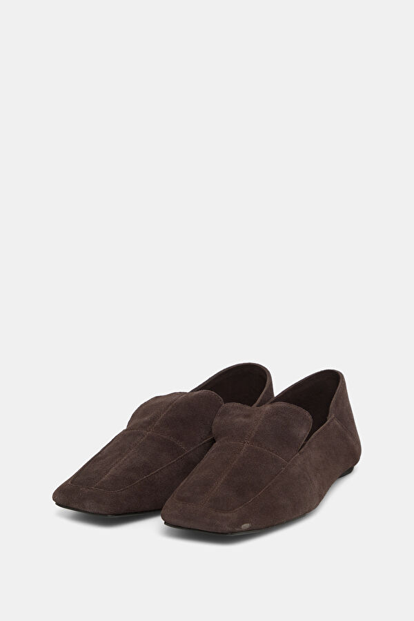 Minimal Flat Loafer Koyu Kahve Süet Kadın Ayakkabı 2