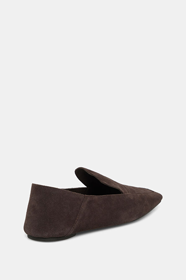 Minimal Flat Loafer Koyu Kahve Süet Kadın Ayakkabı 3
