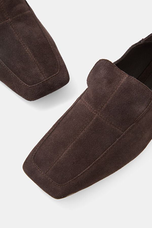 Minimal Flat Loafer Koyu Kahve Süet Kadın Ayakkabı 4