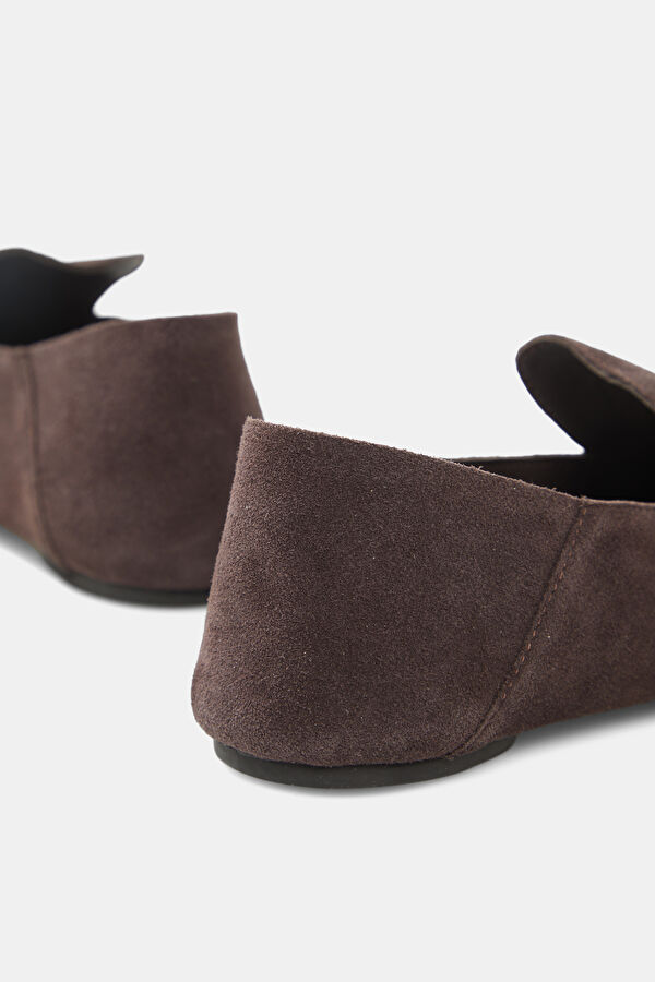 Minimal Flat Loafer Koyu Kahve Süet Kadın Ayakkabı 5
