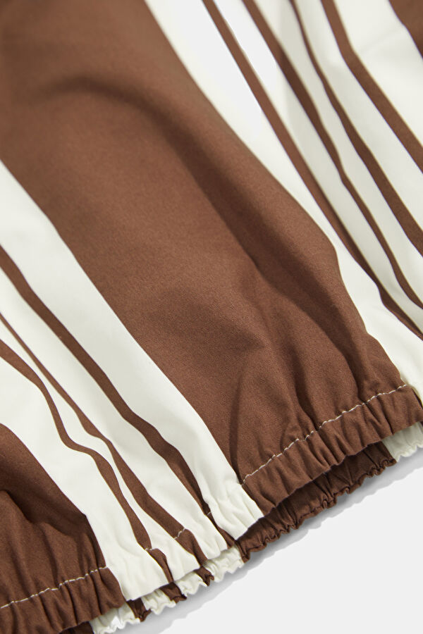 Brown Striped Patterned Low-Sleeve Women's Blouse 4