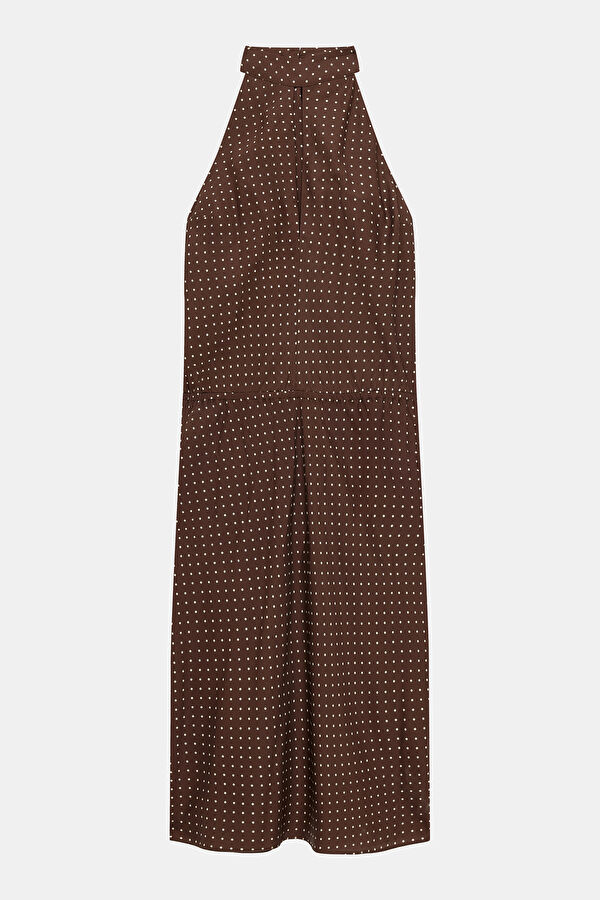 Brown Polka Dot Midi Women's Dress