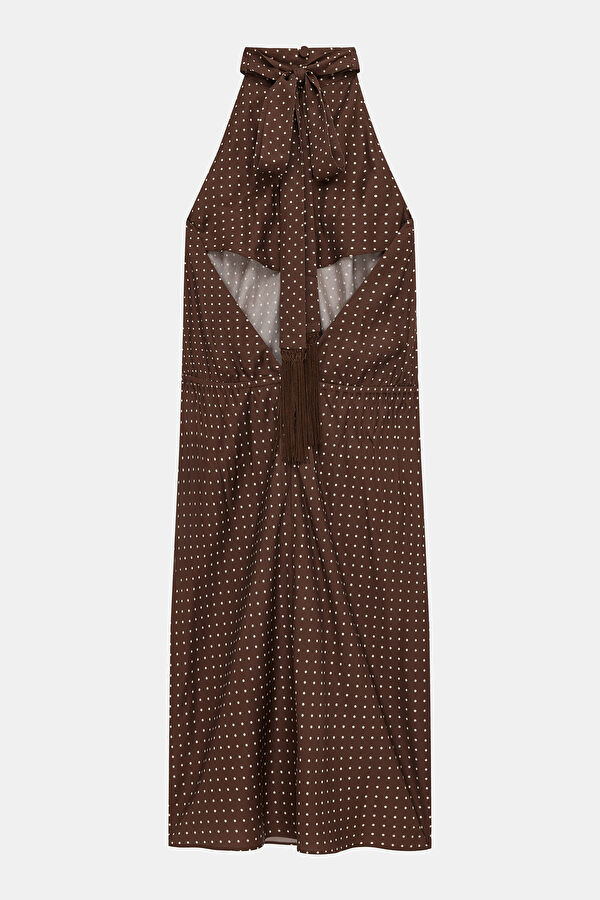 Brown Polka Dot Midi Women's Dress 2