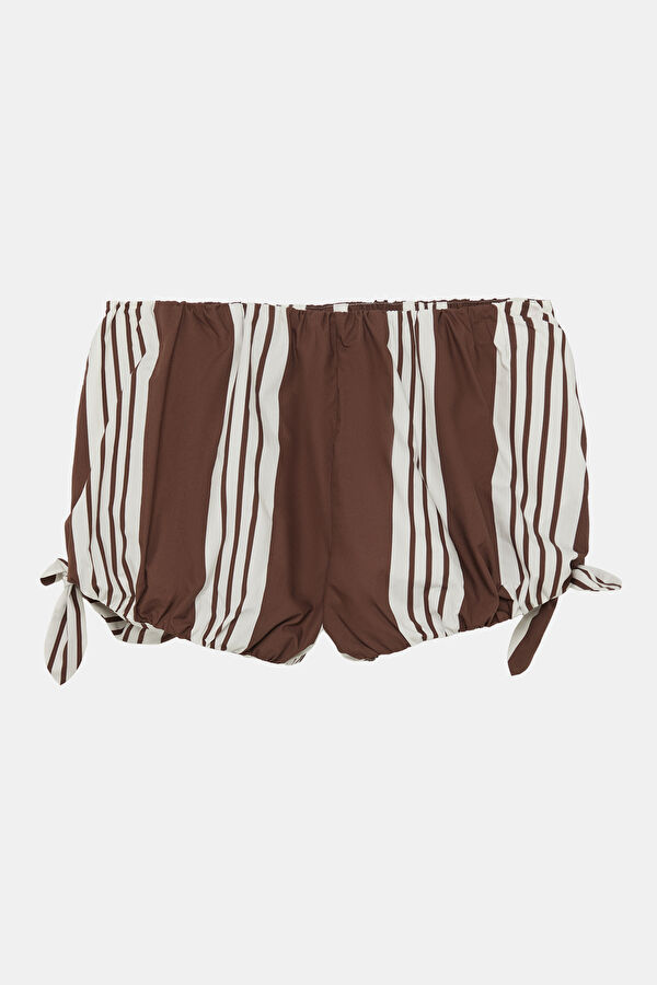 Brown Striped Patterned Shorts