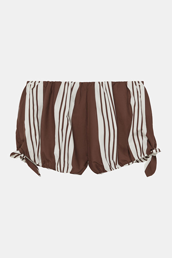 Brown Striped Patterned Shorts 2