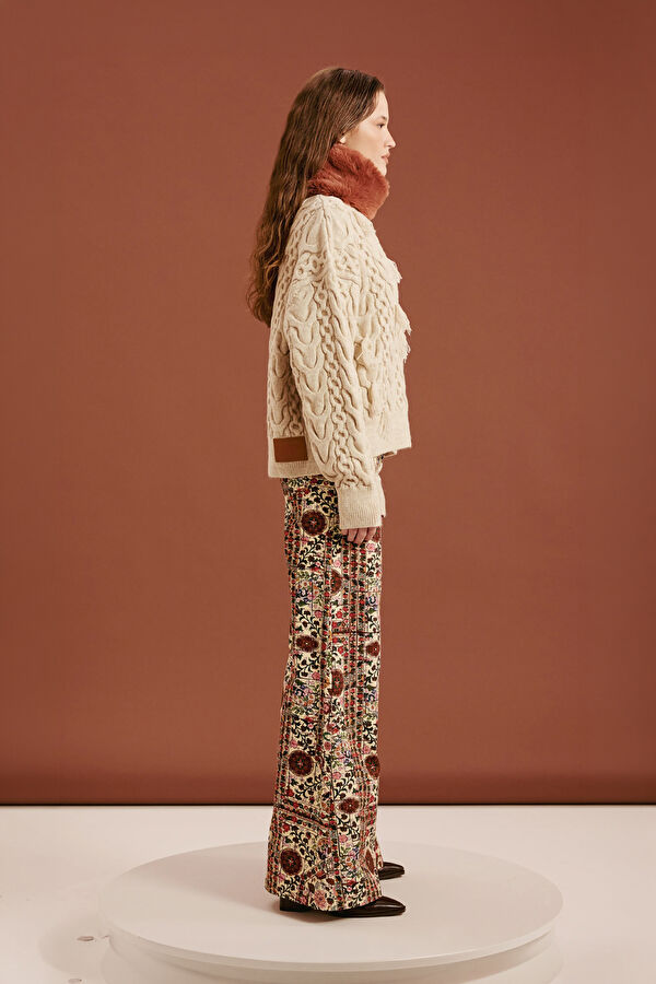 Ekru Wide Leg Kadın Pantolon 4