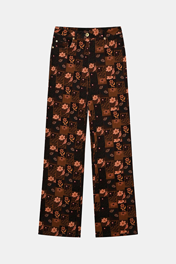 Women's Straight Pants with Brown Pattern