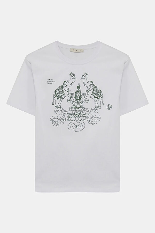 Beyaz Baskılı Kadın T-Shirt 4
