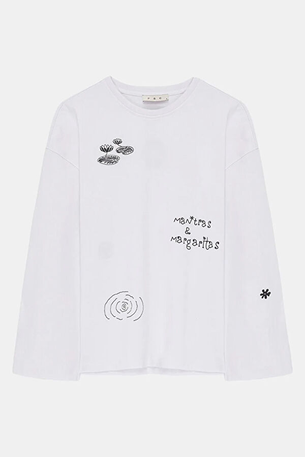 Beyaz Nakışlı Kadın T-Shirt 4