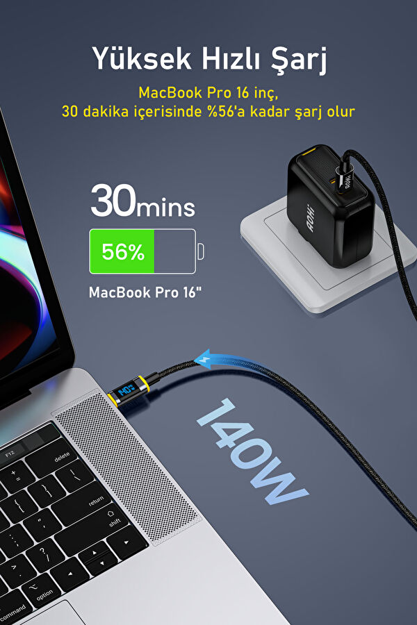 Magline Type-C to Type-C 1.2m 140W LED Display Super Fast Charging/Data Cable 3