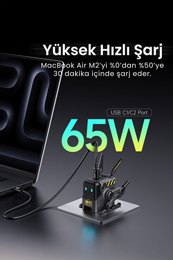 Alpha65 Gray Robot 65W Fast Charger 3