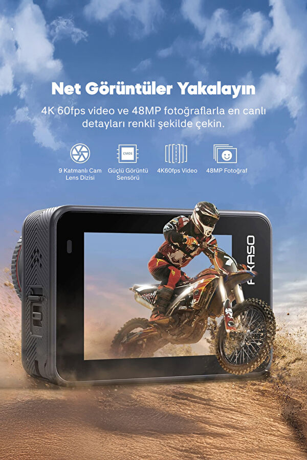 Brave 8 4K/60FPS 48MP Wi-Fi Dual Screen Aksiyon Kamera ve Aksesuar Seti 2