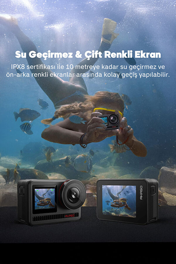 Brave 8 4K/60FPS 48MP Wi-Fi Dual Screen Aksiyon Kamera ve Aksesuar Seti 4
