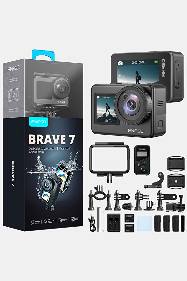 Brave 7 4K/30FPS 20MP Wi-Fi Dual Screen Aksiyon Kamera ve Aksesuar Seti