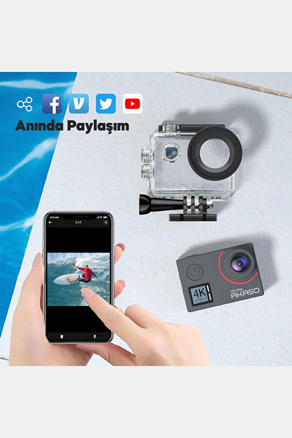 V50 Elite 4K/60FPS 20MP Wi-Fi Action Camera and Accessory Set 8