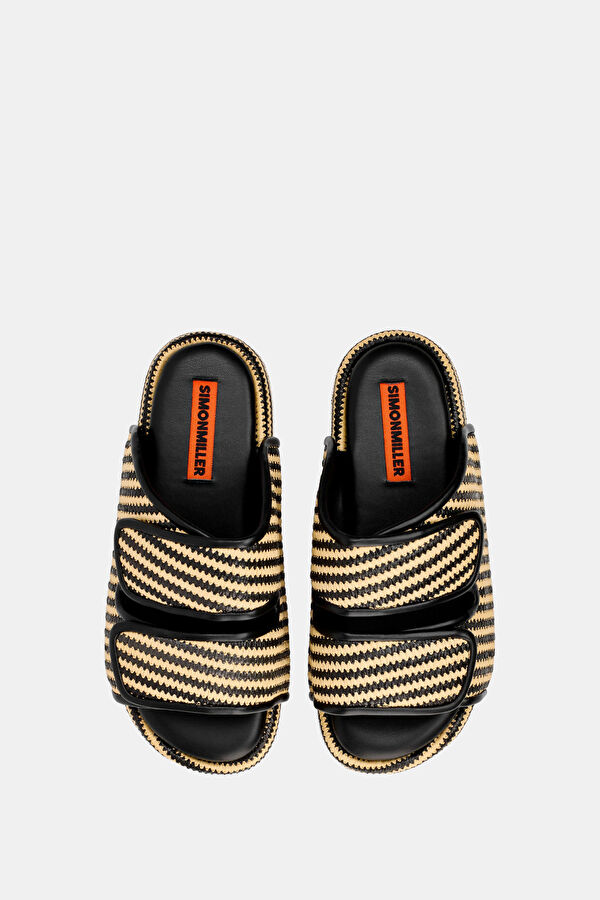 Stripe Raffia Cro Beige Women's Slippers 2