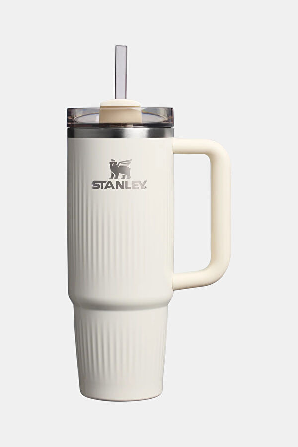 The Quencher H2.0 Fluted Tumbler Cream Thermos Cup with Straw 0.89 L