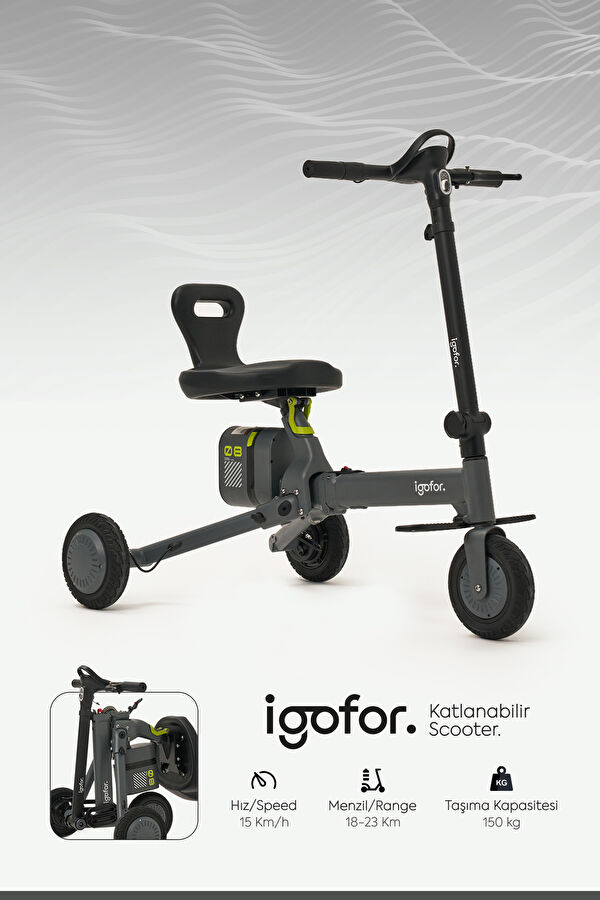 Tekerlekli Katlanabilir Uzun Menzilli km Gri Elektrikli Scooter 12