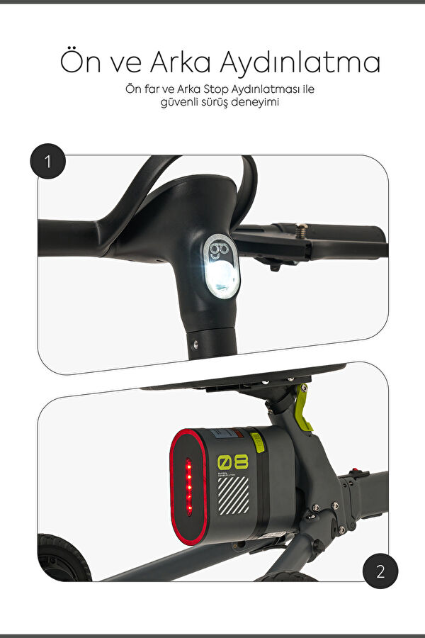 Tekerlekli Katlanabilir Uzun Menzilli km Gri Elektrikli Scooter 16