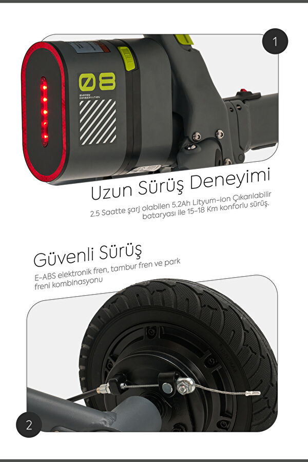 Tekerlekli Katlanabilir Uzun Menzilli km Gri Elektrikli Scooter 18