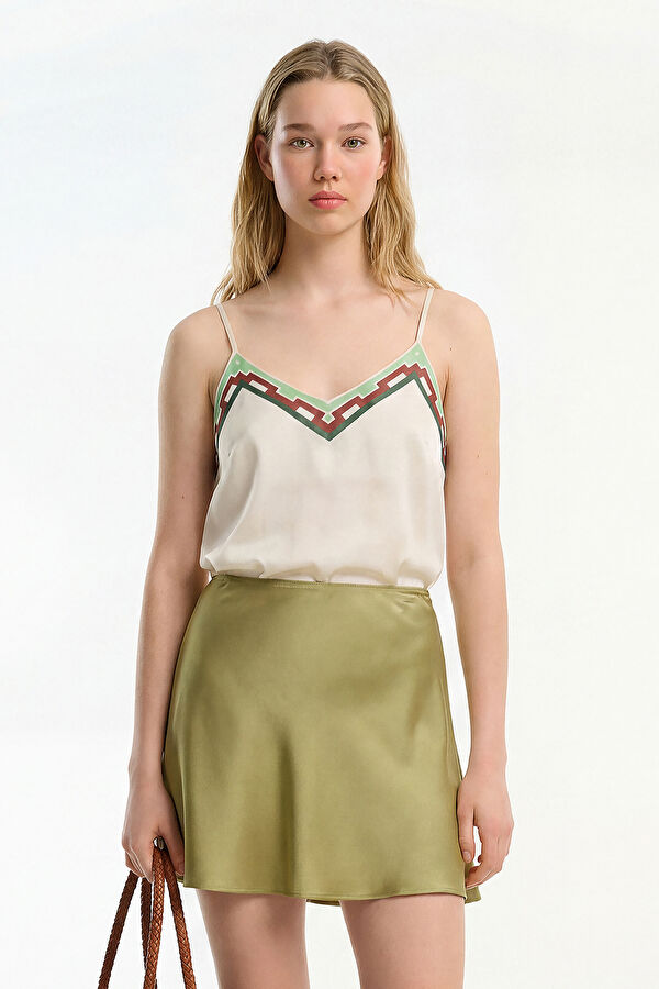 Multicolored Patterned Strappy Women's Blouse