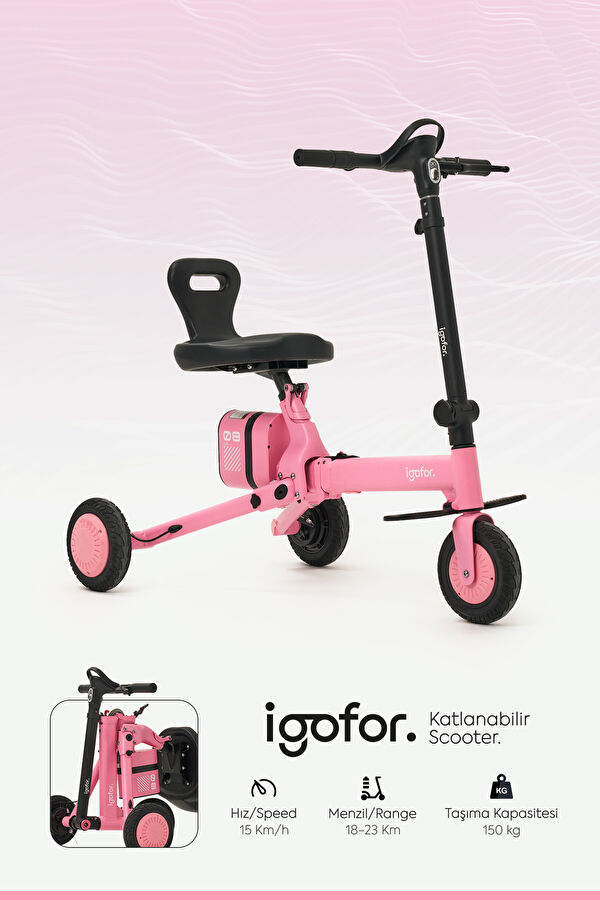 Foldable Long-Range Pink Electric Scooter with Wheels 12