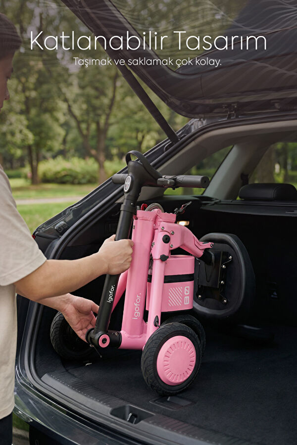 Foldable Long-Range Pink Electric Scooter with Wheels 15