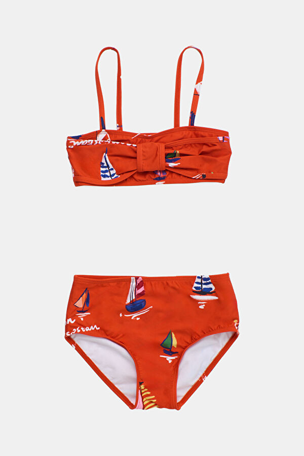 Red Patterned Kids Bikini