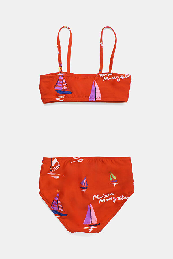 Red Patterned Kids Bikini 2