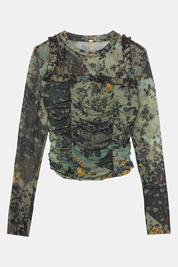 Siyah Desenli Uzun Kollu Kadın Bluz