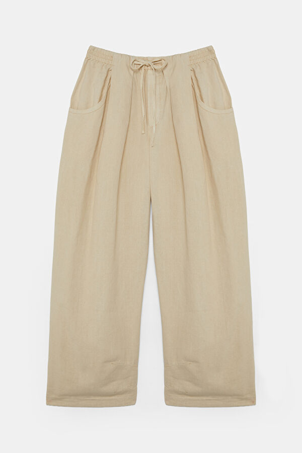 Bej Wide Leg Kadın Pantolon