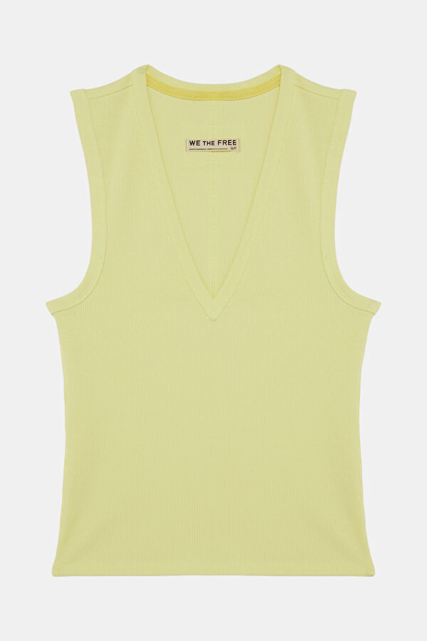 Açık Sarı V Yaka Kadın T-Shirt