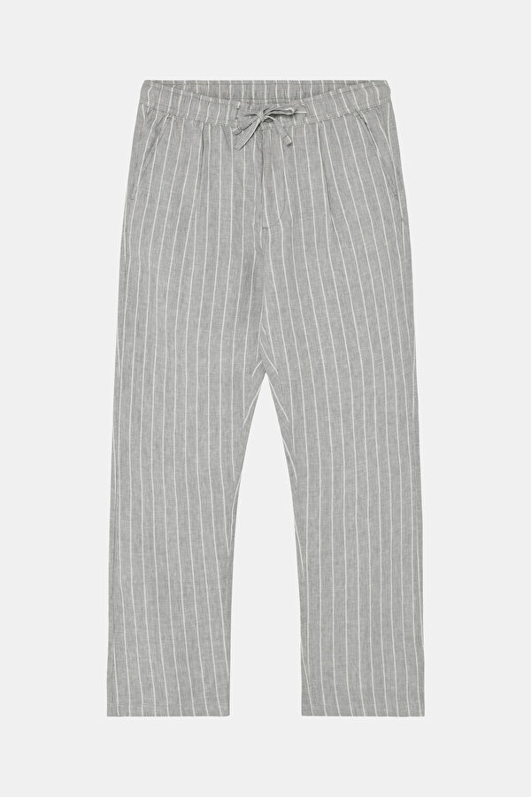 Relax Fit Grey Straight Leg Linen Men's Trousers