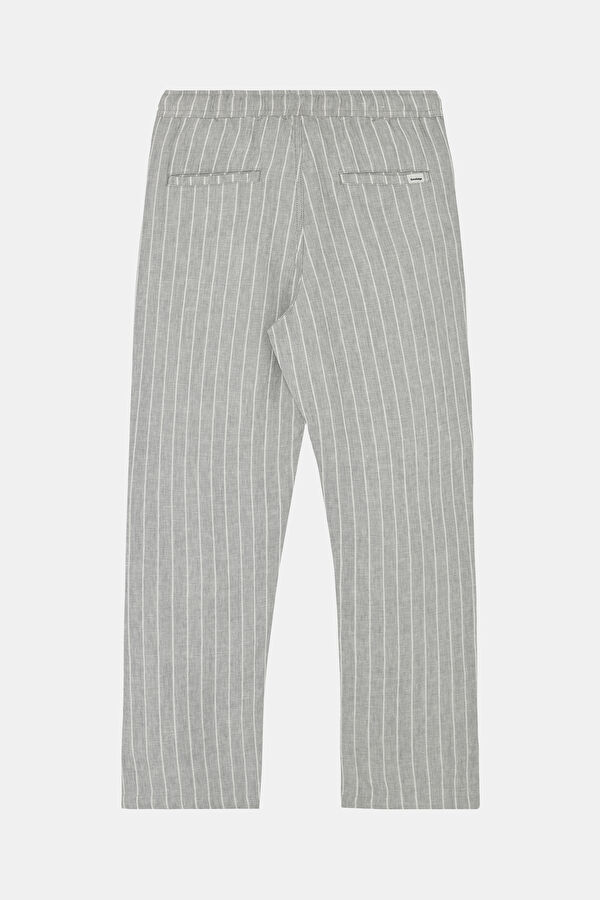 Relax Fit Grey Straight Leg Linen Men's Trousers 2