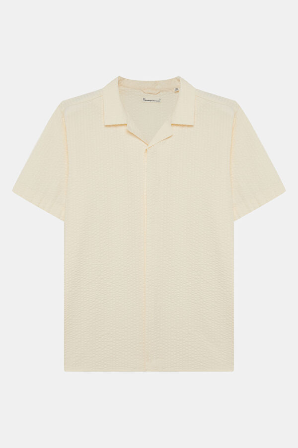 Relax Fit Ecru Patterned Resort Collar Men's Shirt