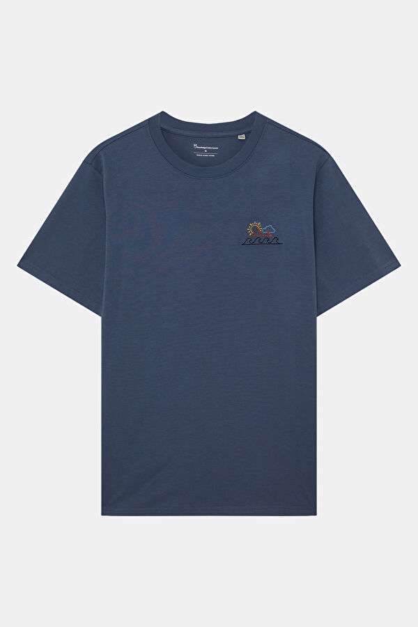 Relax Fit Blue Crew Neck Printed Men's T-Shirt