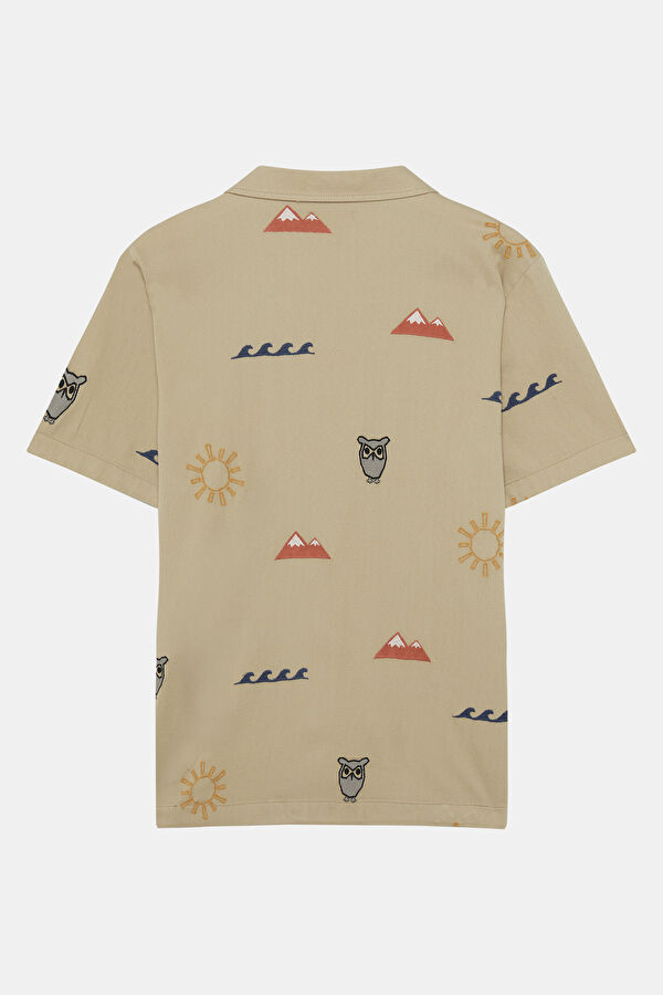 Relax Fit Beige Embroidered Resort Collar Men's Shirt 2