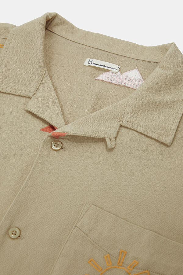 Relax Fit Beige Embroidered Resort Collar Men's Shirt 3