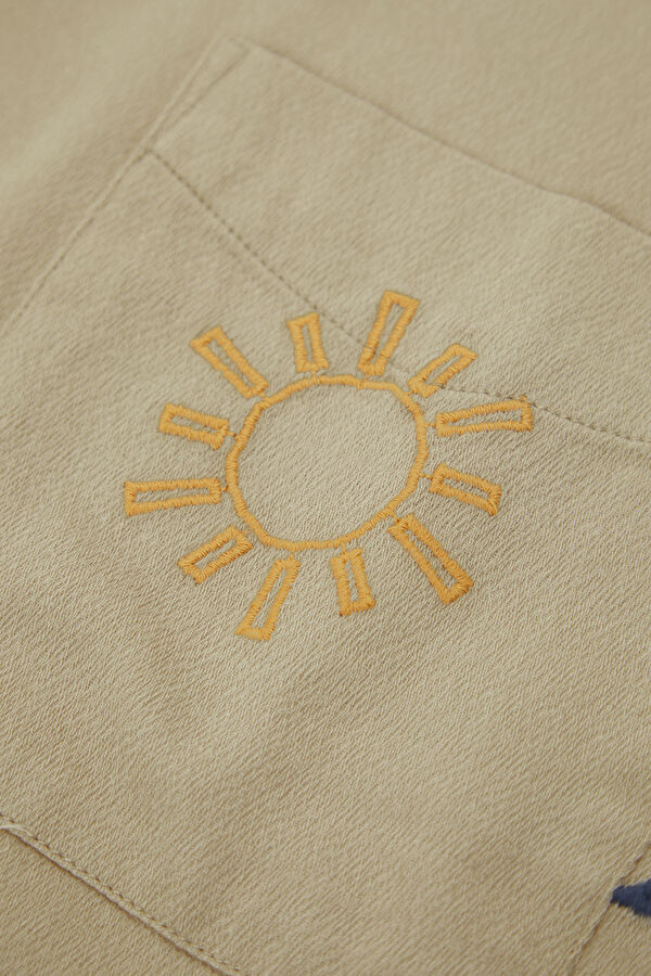 Relax Fit Beige Embroidered Resort Collar Men's Shirt 5