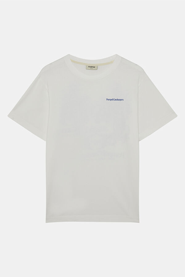 Relax Kalıp Beyaz Bisiklet Yaka Baskılı Erkek T-Shirt