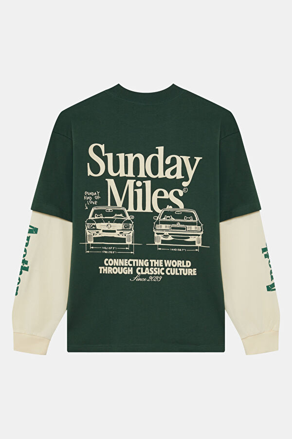 Relax Kalıp Yeşil Bisiklet Yaka Baskılı Erkek T-Shirt 5