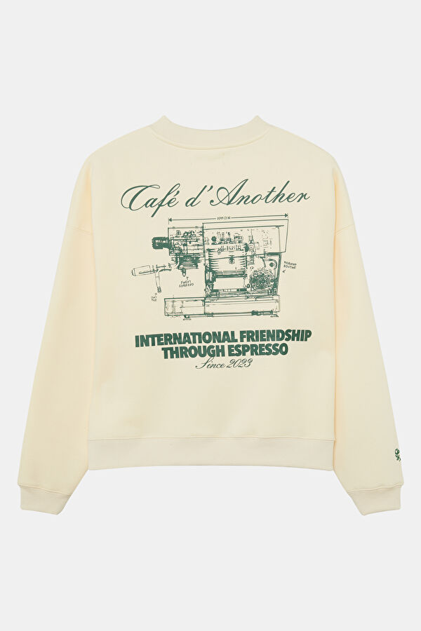 Cream Relax Fit Crew Neck Men's Sweatshirt 2