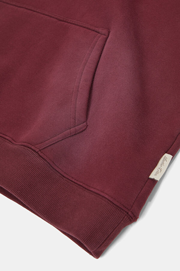 Men's Burgundy Relaxed Fit Hooded Sweatshirt 4