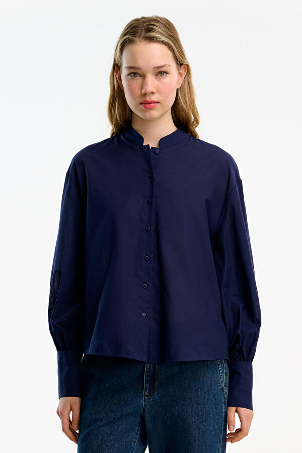 Navy Button-Down Women's Jacket