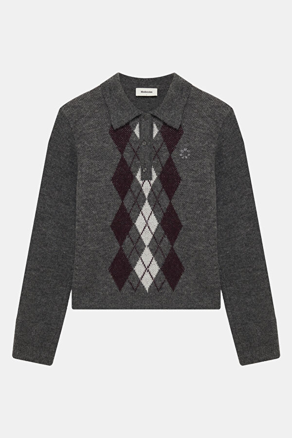 Gray Melange Plaid Women's Sweater