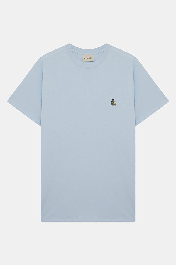 Relax Fit Blue Crew Neck Embroidered Men's T-Shirt