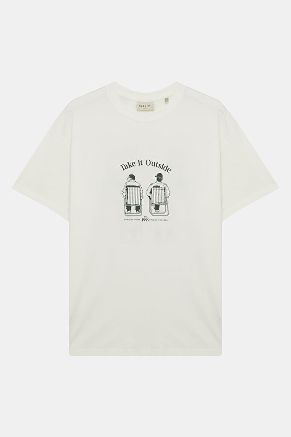 Relax Fit White Crew Neck Printed Men's T-Shirt